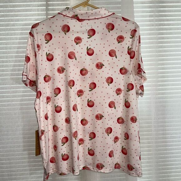 RAE DUNN. XL Blush Pink Peach Notch Collar Short Sleeve Button Top Shorts PJ Set - Picture 3 of 12